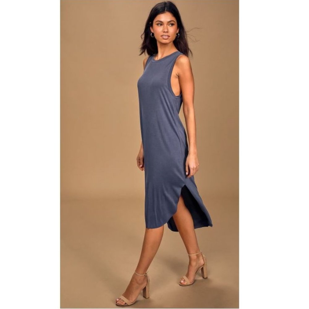 LuLu's LUSH Midnight Lady Washed Denim Blue Midi Dress
